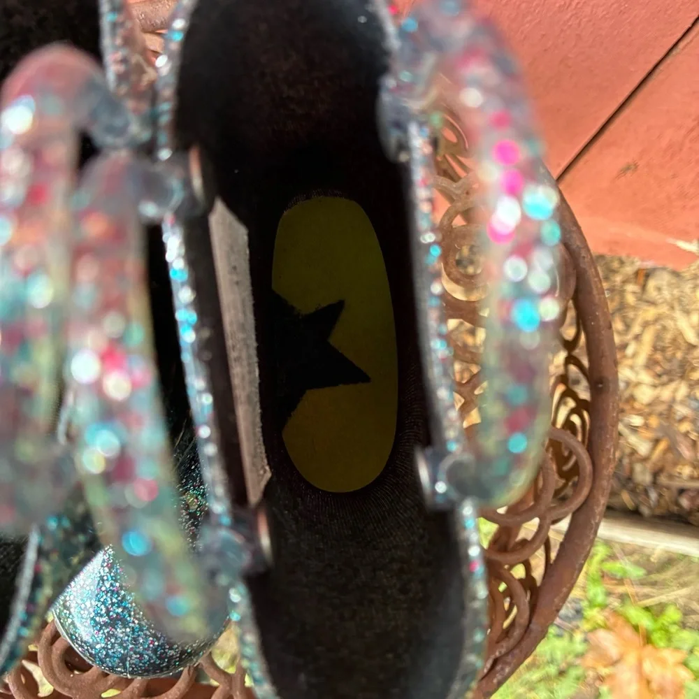 Western Chief Kids Rain Boots Black Silver Jelly Waterproof Glitter 6T EU22